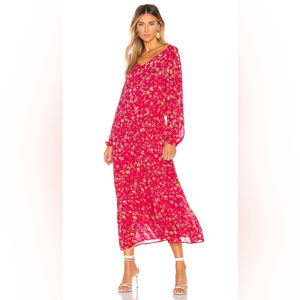 FREE PEOPLE WALLFLOWER PRINTED MIDI DRESS, RASPBERRY COMBO‎